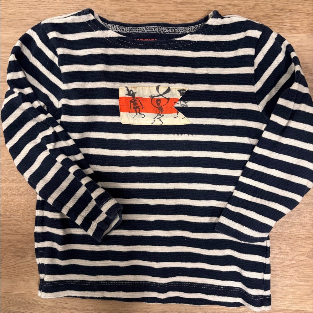 Crewcuts Navy and Cream Striped Long Sleeve Tee